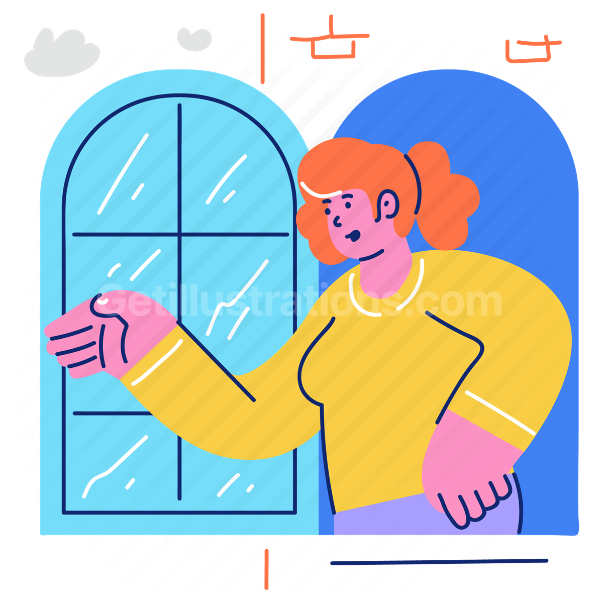 woman, window, home, house, open, fresh air